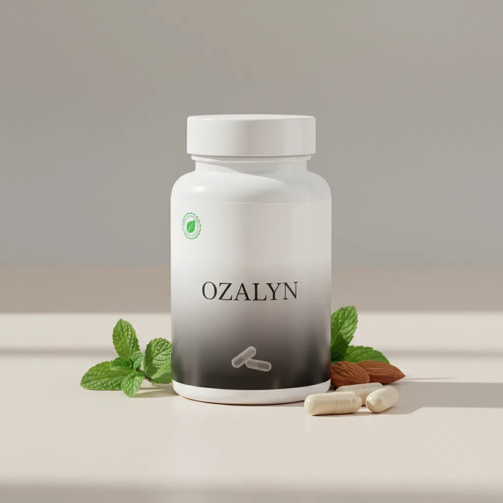 Ozalyn ravintolisäpurkki - tummanvioletti, hopeanvärinen korkki, musta etiketti